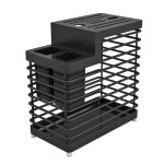 Metal Wire Utensil Holder, Black Kitchen Knife Holder with Drainage Tray for Countertop Organizer