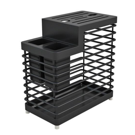 Metal Wire Utensil Holder, Black Kitchen Knife Holder with Drainage Tray for Countertop Organizer