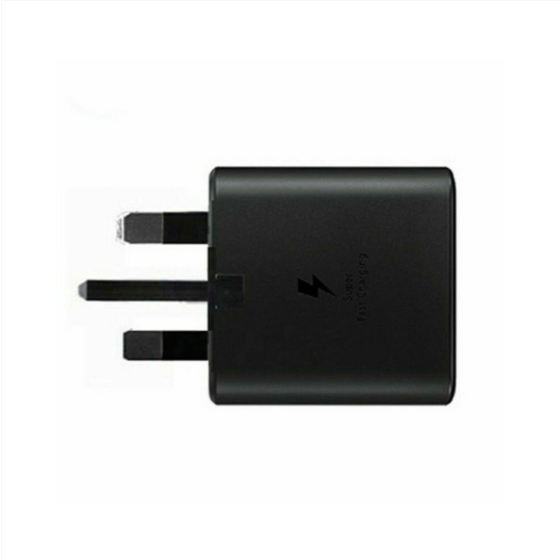 Official Samsung UK 3 Pin 2 Amp 25W Fast Mains Charger USB-C Data Cable in Black