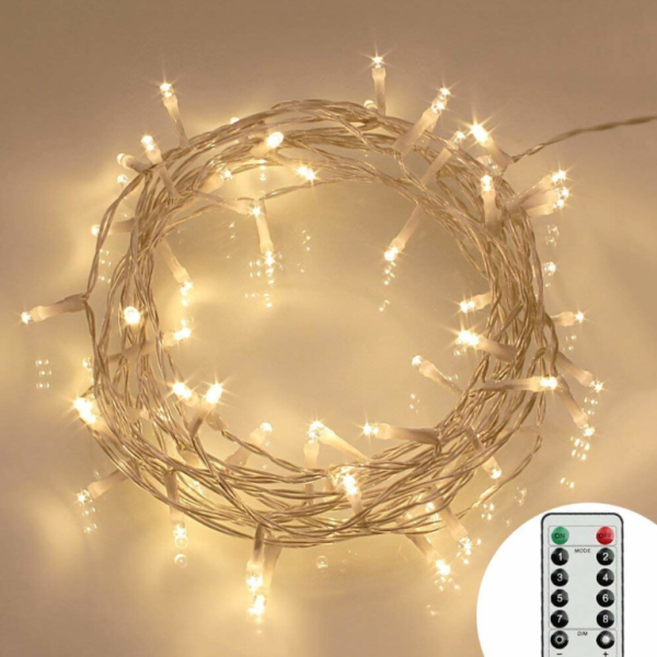 [Remote & Timer] 40 LED Outdoor Fairy Lights - 8 Modes Battery Operated String Lights (120 Hours of Lighting, IP65 Waterproof, Warm White)