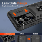 （ブラック、Samsung S25 Ultra）Samsung Galaxy S25 Ultra 用カメラスライドレンズケース