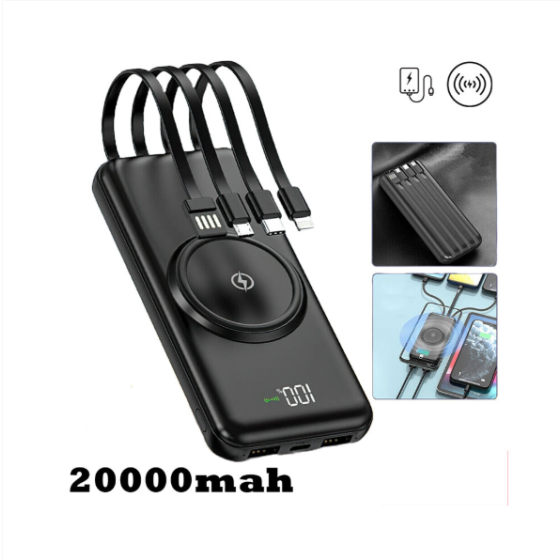 20000mAh ワイヤレスパワーバンク - デュアルUSB＆Qiワイヤレス充電対応、iPhoneおよびSamsung用