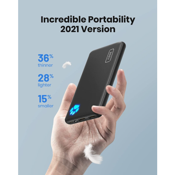 INIU モバイルバッテリー、最薄・最軽量 USB C トリプル 3A 高速 10000mAh ポータブル充電器、懐中電灯付きパワーバンク iPhone、Samsung、Xiaomi対応