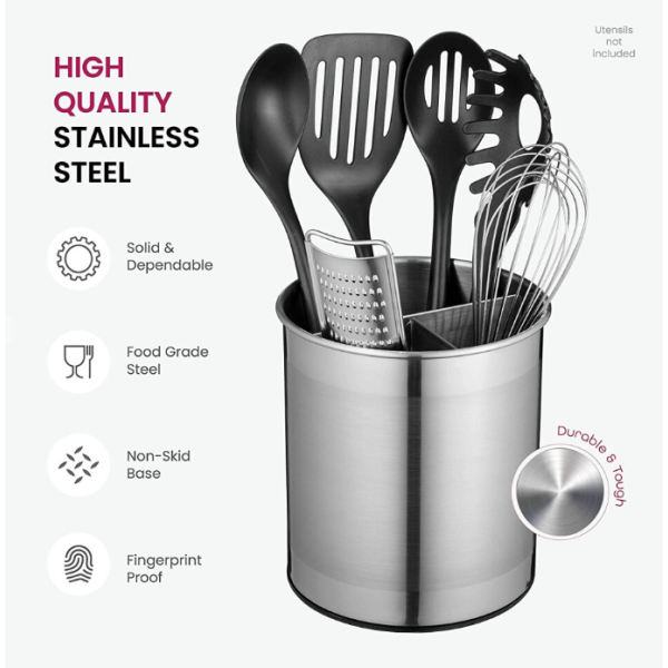 Stainless Steel Kitchen Utensil Storage Rack - 360° Rotating Cutlery Stand