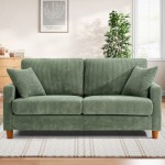 Green Corduroy Two-Seater Sofa with Wooden Legs