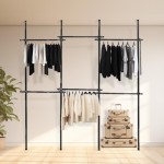 Three-section extendable black wardrobe storage rod
