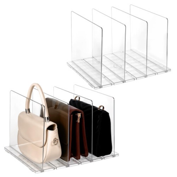 2-Piece Transparent Acrylic Storage Bag/Wallet Organizer with Adjustable Dividers, Suitable for Wardrobe Storage and Clutch Organization