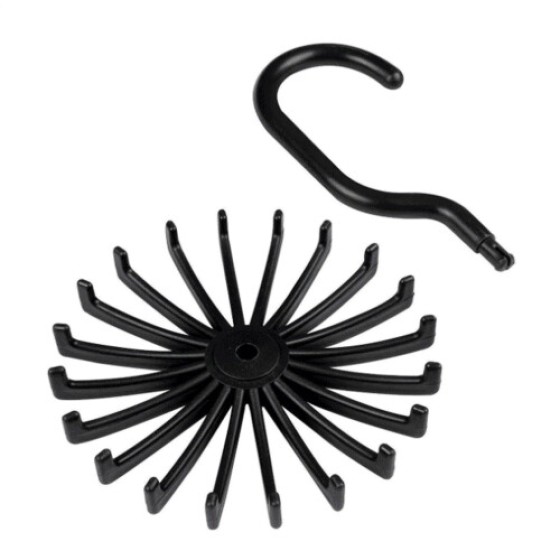 Belt holder with anti-slip hook, 360° rotatable, suitable for wardrobe storage, can store ties, belts, scarves, etc., black.