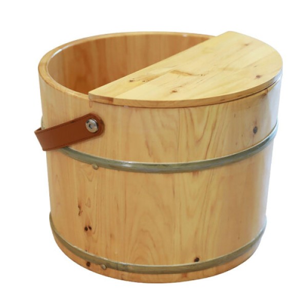 Home Sauna Wooden Foot Bath Bucket, 30 cm Solid Wood Foot Tub, Durable, With Handle, Natural Wood Color, Effectively Relieves Fatigue