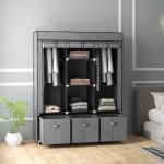 HOMCOM Portable Fabric Wardrobe with 5 Shelves and 3 Fabric Drawers, Gray