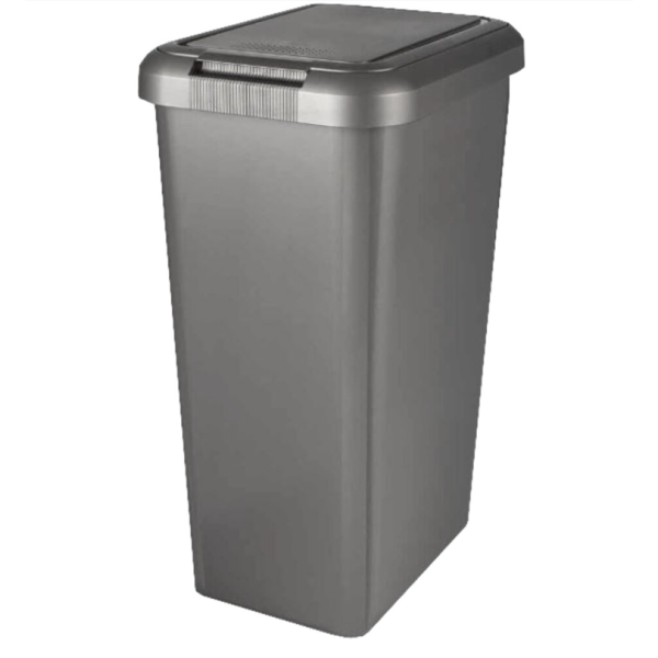 (Platinum Silver) Touch-Controlled Top-Flip Rectangular Rotating Trash Bin - 45L