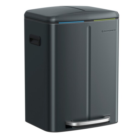 Dual Compartment Stainless Steel Kitchen Trash Bin with Soft Close Lid