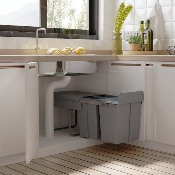 HOMCOM 40L Recyclable Trash Can, Kitchen Waste Sorting Pull-Out Basket Trash Can, ABS Material, Silver