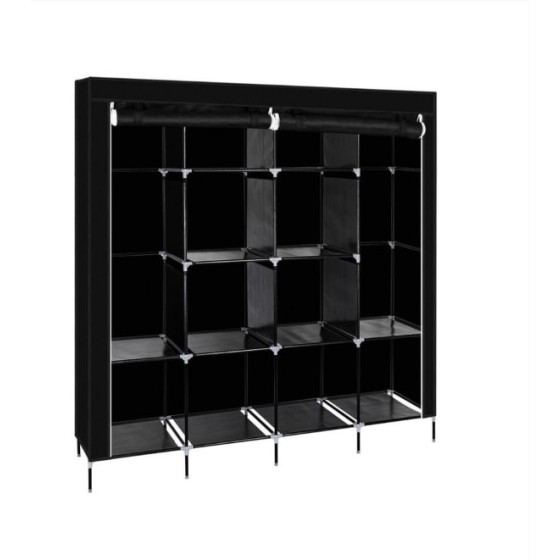 (Default) 67-inch freestanding wardrobe with 12 shelves and 4 side pockets – Portable wardrobe suitable for bedrooms, entryways, and rental properties – Foldable storage rack