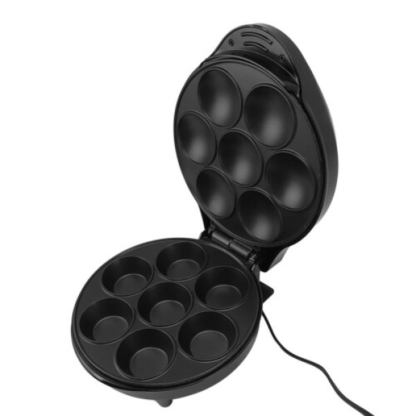 1200W Black 7-Hole Cake Maker for Cupcakes & Muffins - Fast, Even Heating, Nonstick, Compact 20.5x26.3x10.5cm