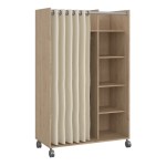 Jackson Hickory Oak Uppsala Open Movable Wardrobe Unit with Beige Textile Curtains and Wheels