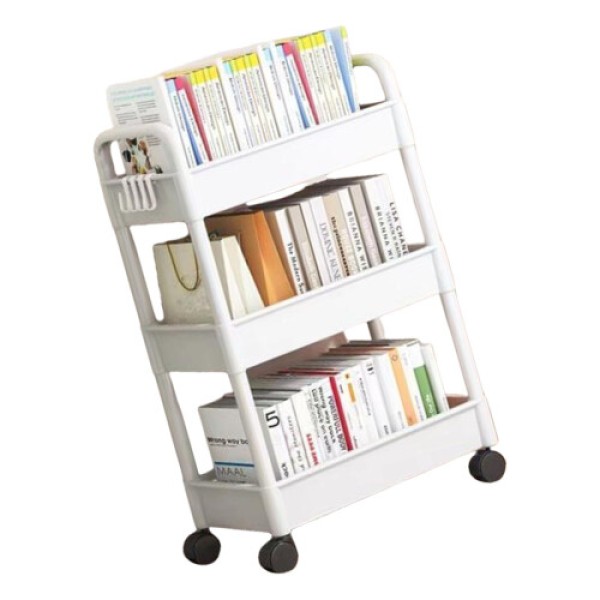 Compact three-tier rolling trolley, three-tier portable storage rack, suitable for bathroom wardrobe storage, white finish.