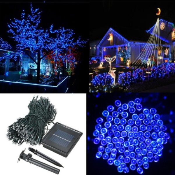 (Blue) 500 LED Solar Powered Fairy String Light Garden Party Decor Xmas