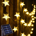 Solar Powered Star Fairy Lights,Warm White Christmas Garden Lights, Outdoor Solar String Lights for Patio Wedding Birthday Party Yard Fence Festival