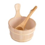 Sauna Bucket, Wooden, 24x27 cm, with Wooden Ladle, Traditional Design, Suitable for Home and Commercial Saunas
