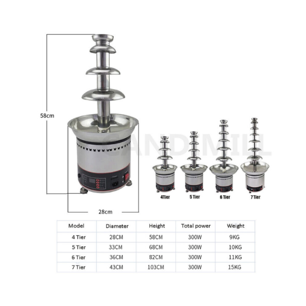 110V/220V Chocolate Melt With Heating Fondue Fountain 4/5/6/7 Tier Chocolate Fountain Melting Machine