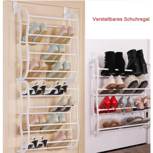 36-Pair Metal Door-Mounted Shoe Hook Rack Storage Rack