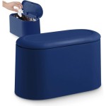 Small Desktop Trash Can with Press-Top Lid, suitable for office, bathroom, kitchen, and bedroom; also can be used for storing pet food (Dark Blue)
