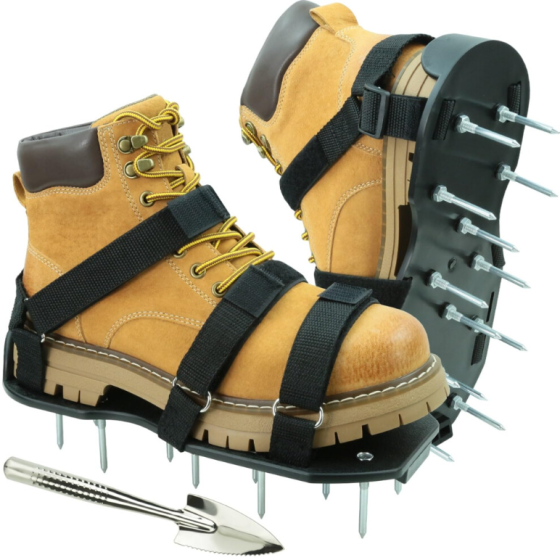 芝生エアレーターシューズ インステップにデュアルストラップ & シャベル、重-duty スパイク付きエアレーションサンダル、効果的なエアレーション、ユニバーサルサイズ、事前組立済み芝生