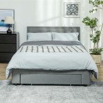 HOMCOM Double Bed Frame, with Storage Space and Adjustable Velvet Headboard, Gray