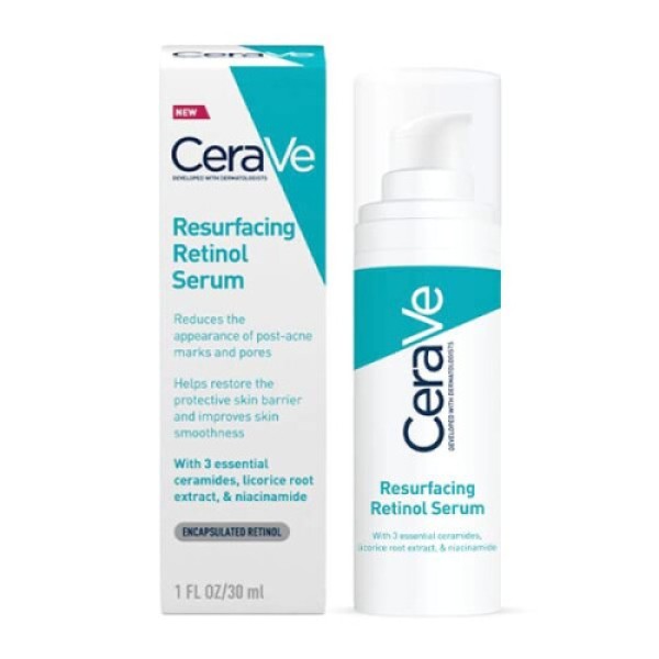 CeraVe Retinol Serum for Skin Renewal, Enriched with Ceramides and Niacinamide, Designed for Acne-Prone Skin, 30ml, Transparent