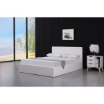 Small Double 4ft Side Lift White Leather Bed with Storage Function
