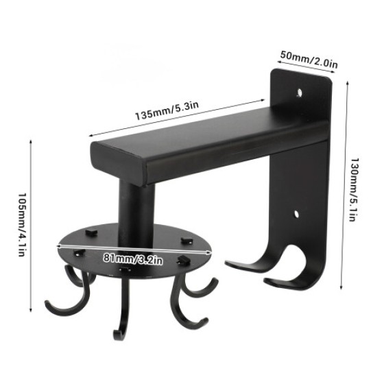 Aluminum Kitchen Utensil Rack, 6 Hooks, Black, 135x130x50mm