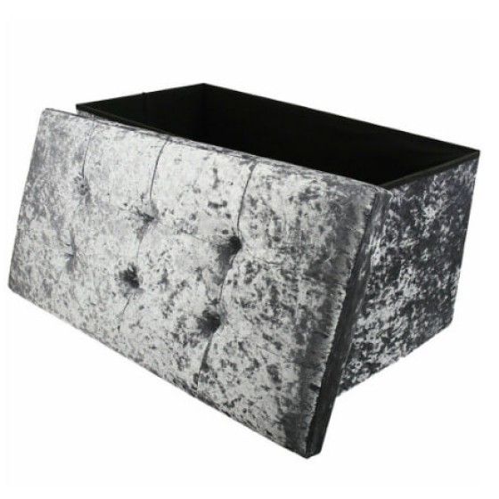 （グレー）大きなベロア製折りたたみ収納オットマン ダブルベッド用