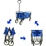 TC3015 Collapsible Outdoor Utility Wagon with 8-Inch Wheels, Padded Handle, Heavy-Duty Folding Design, Blue Color