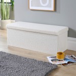 Home Goods Store Extra Large Cream Circle Velvet Teddy Fabric Folding Storage Ottoman