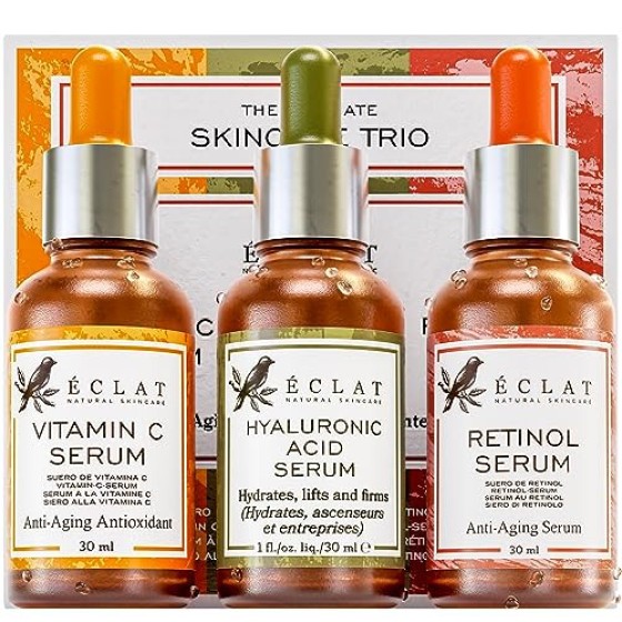 3 Facial Serums Set - Vitamin C Facial Serum, Retinol Facial Serum, Hyaluronic Acid Facial Serum - Anti-Aging Skincare Trio