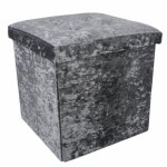 (Gray) Velvet Ottoman Storage Box Furniture Seat Cushion Cube (Foldable)