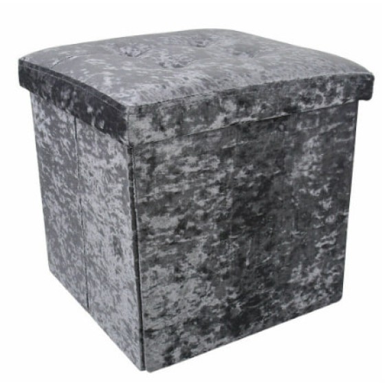 (Gray) Velvet Ottoman Storage Box Furniture Seat Cushion Cube (Foldable)