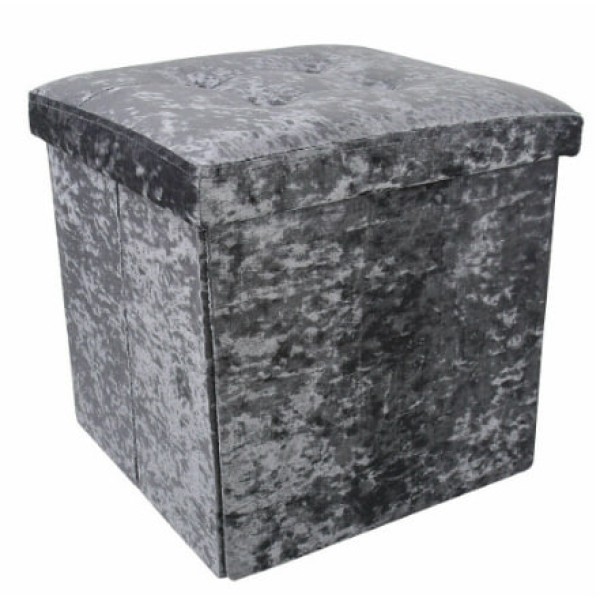 (Gray) Velvet Ottoman Storage Box Furniture Seat Cushion Cube (Foldable)