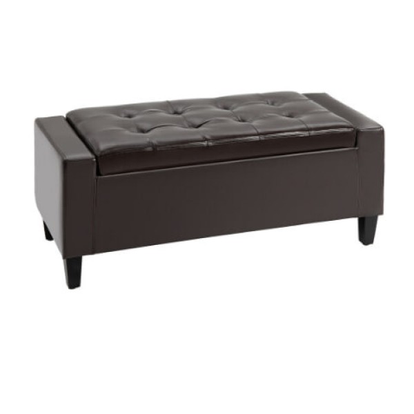 HOMCOM 40x90 cm PU Leather Storage Ottoman, Wooden Frame, with Tufted Legs, Brown