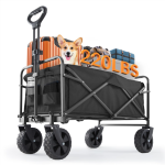 Collapsible Foldable Wagon Cart 30IN Black, Heavy Duty Garden Beach Utility Cart with All-Terrain Wheels and Drink Holders