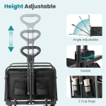 Collapsible Foldable Wagon Cart 30IN Black, Heavy Duty Garden Beach Utility Cart with All-Terrain Wheels and Drink Holders