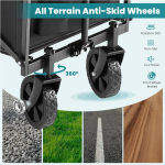 Collapsible Foldable Wagon Cart 30IN Black, Heavy Duty Garden Beach Utility Cart with All-Terrain Wheels and Drink Holders