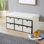 Home Source Circle Fabric Foldable 6-Drawer Storage Ottoman - Beige