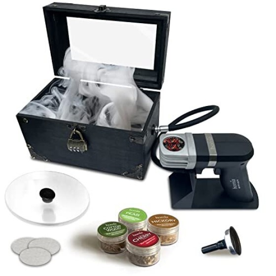 スモークガン ウッドスモークインフューザー Birner PRO - スモークボックスキット 12個 スモーカーマシン アクセサリーとウッドチップ付き - 食品と飲料用のコールドスモーク