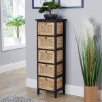 (5-Drawer Rattan Storage Cabinet) — Available in 3/4/5 Drawers, Made of Solid Wood, Fully Assembled