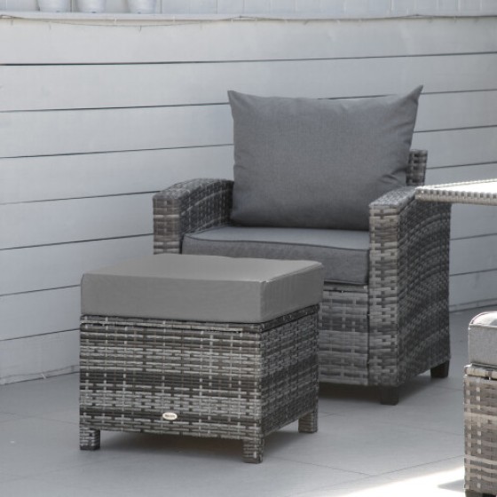 Outsunny Wicker Footstool with Cushioned Seat, Suitable for Backyard Gardens