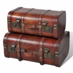 vidaXL 2x Vintage Brown Wooden Treasure Chest Storage Box / Ottoman / Trunk Bench