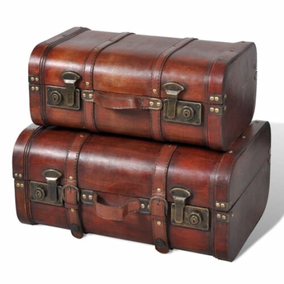 vidaXL 2x Vintage Brown Wooden Treasure Chest Storage Box / Ottoman / Trunk Bench