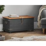 Corona Charcoal Blanket Box – Solid Pine Storage Chest, Antique Waxed Lid, Rustic Hardware, Eco-Friendly & Versatile, Ideal for Bedroom or Living Room